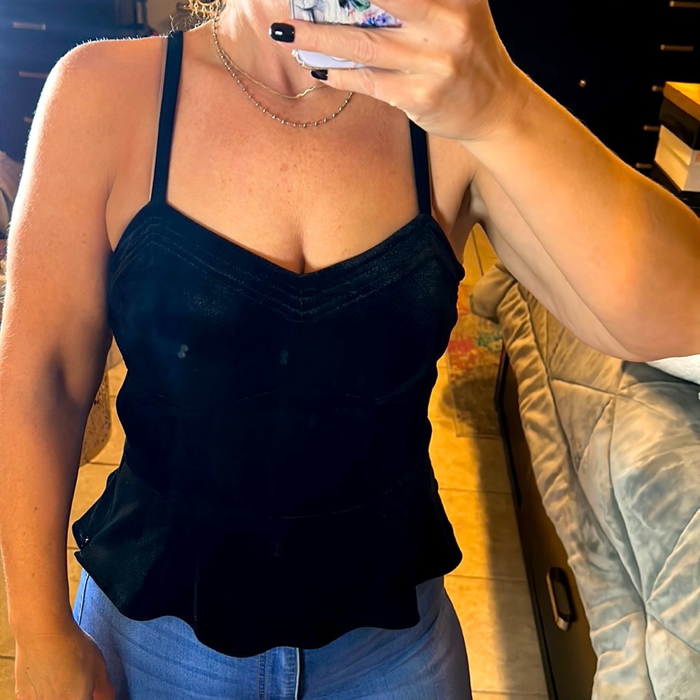Peplum Black Velour Spaghetti Strap Tank NYE🔥🔥🔥